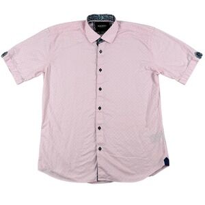 Maceoo Shirt Men L Galileo Square Pink Short Sleeve Button Down Italian Jacquard